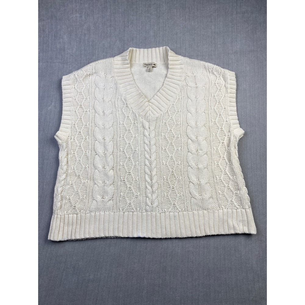 Toad&Co Womens Cream Cable Knit Sweater Vest V-Neck Sleeveless Medium M